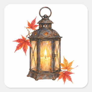 Lantern and Autumn Leaves Square Sticker