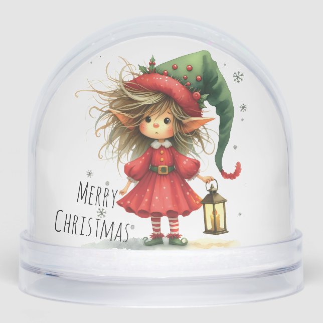 Lantern Elf – Whimsical Christmas  Snowglobe (Front)
