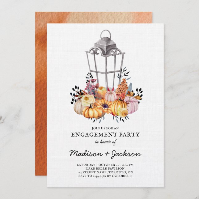 Lantern Engagement Watercolor Autumn Invitation (Front/Back)