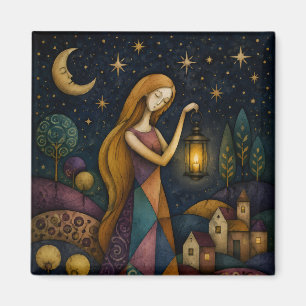 LANTERN GIRL UNDER BLUE STARRY SKY MAGNET
