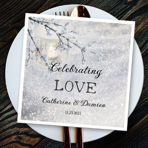 Lantern in Sparkling Snow Winter Wedding Napkin