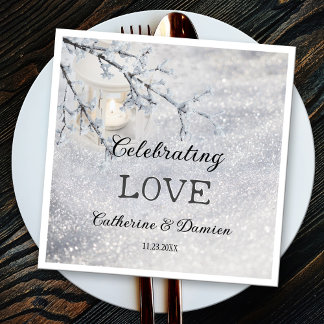 Lantern in Sparkling Snow Winter Wedding Napkin