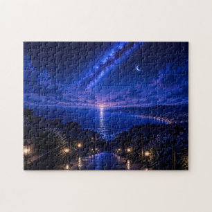 Lantern Lit Coastal Steps under the Milky Way 252- Jigsaw Puzzle