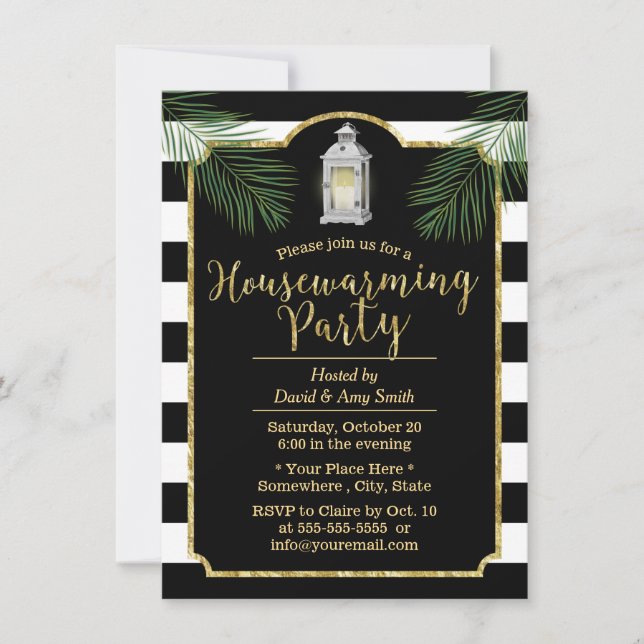 Lantern Modern Stripes Tropical Housewarming Invitation (Front)