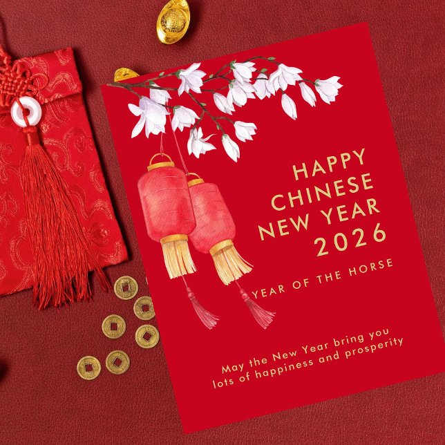 Lantern Red Happy Chinese New Year 2026 Holiday Postcard (Creator Uploaded)