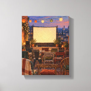 Lantern Rooftop Cinema at Twilight   Whimsical Cit Canvas Print