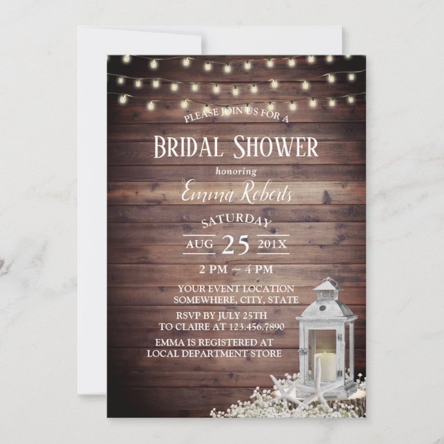 Lantern & Starfish String Lights Bridal Shower Invitation (Front)