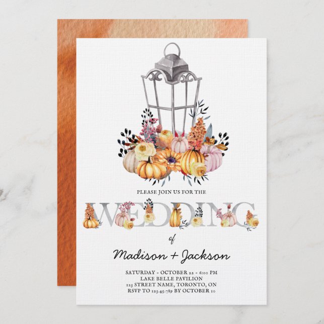 Lantern Wedding Watercolor Autumn Invitation (Front/Back)