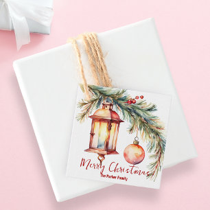 Lantern with Pine and Holly Berries Christmas Favour Tags