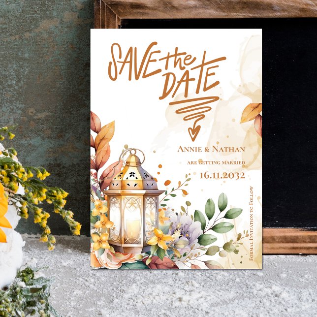 Lantern Yellow Floral Fall Wedding Save the Date (Lantern Yellow Floral Fall Wedding Save the Date Invitation)