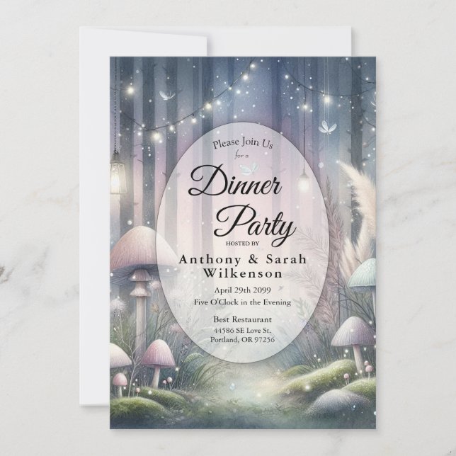 Lanternlight Dreams Enchanted Forest Dinner Party Invitation (Front)