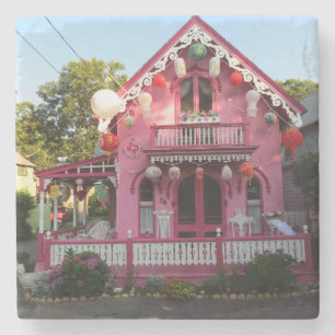 Lanterns and Pink Gingerbread - Martha's Vineyard Stone Coaster