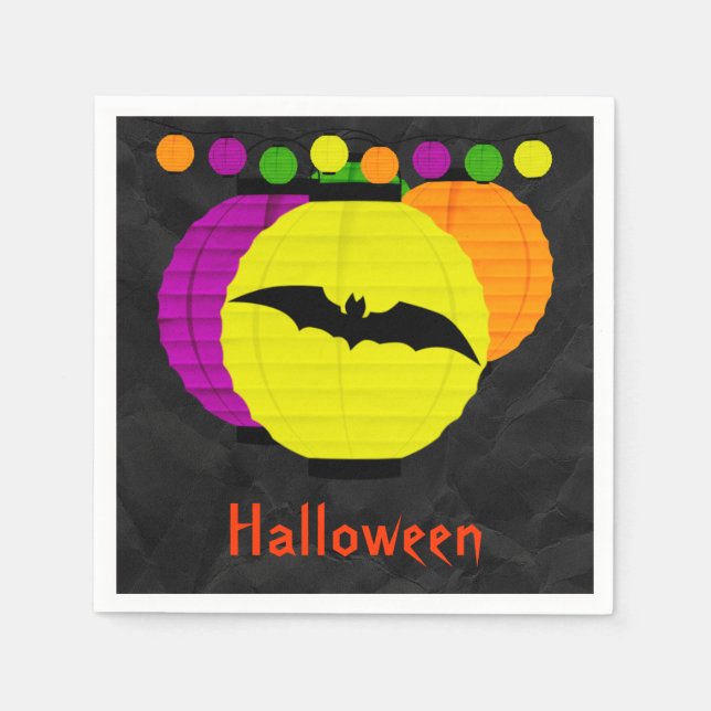 Lanterns & Black Bat Halloween Serviettes Napkin (Front)