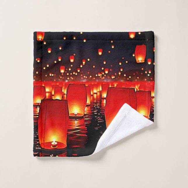 Lanterns' Magical Night Float Design Bath Towel Set (Wash Cloth)