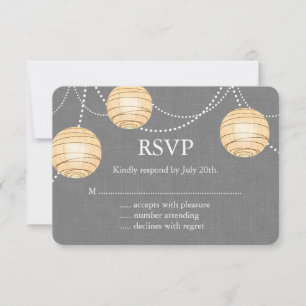 Lanterns on Grey Burlap RSVP 2 Card