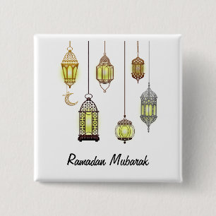 Lanterns Ramadan Mubarak Oriental Arabian Muslim 15 Cm Square Badge