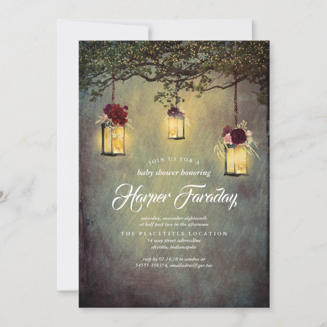 Lanterns Rustic Country Floral Baby Shower Invitation (Front)