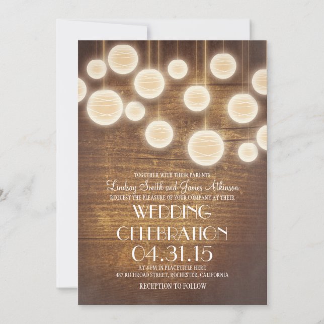 lanterns rustic country wedding invitation (Front)
