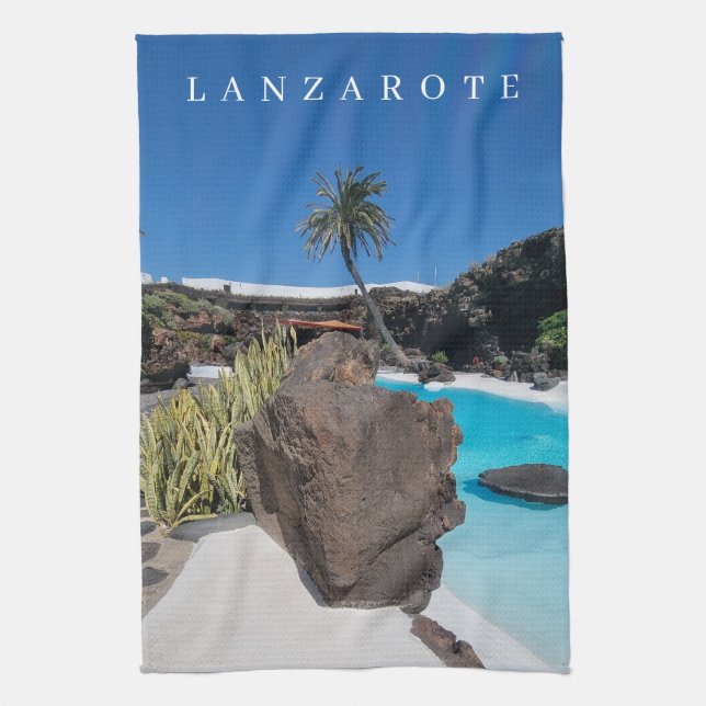 Lanzarote swimming pool view tea towel (Vertical)