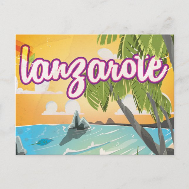 lanzarote vintage beach travel poster cartoon postcard (Front)