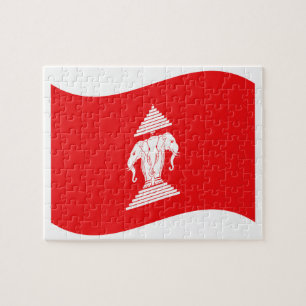 Lao Erawan Three Headed Elephant Flag Wave Jigsaw Puzzle