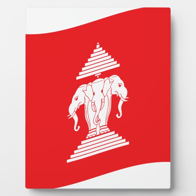 Lao Erawan Three Headed Elephant Flag Wave Plaque (Front)