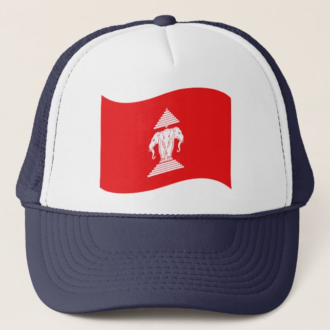 Lao Erawan Three Headed Elephant Flag Wave Trucker Hat (Front)
