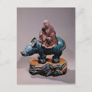 Lao-Tzu  on his Buffalo, Qing dynasty Postcard