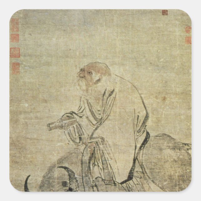 Lao-tzu  riding his ox, Chinese, Ming Dynasty Square Sticker (Front)