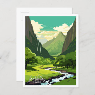 Lao Valley Hawaii Travel Vintage Illustration Postcard