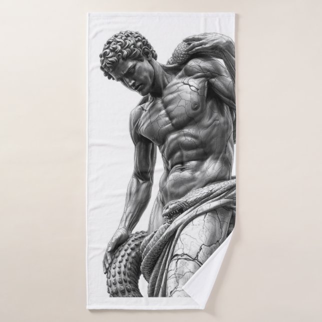Laocoon and His Sons - Black Marble Art Bath Towel (Bath Towel)