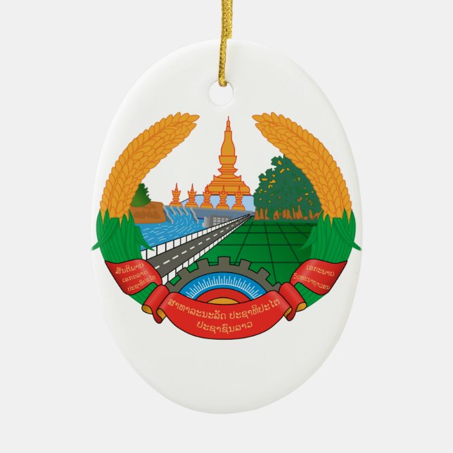 Laos Coat of Arms Ceramic Tree Decoration (Front)