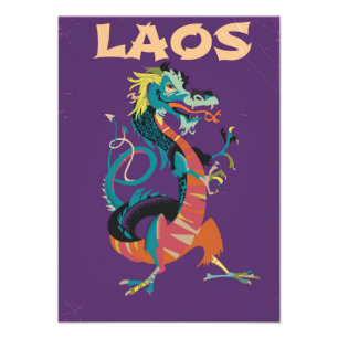 Laos Dragon vintage style travel poster