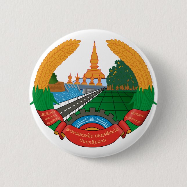 laos emblem 6 cm round badge (Front)