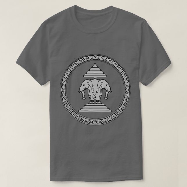 Laos Erawan 3 headed elephant round border  T-Shirt (Design Front)