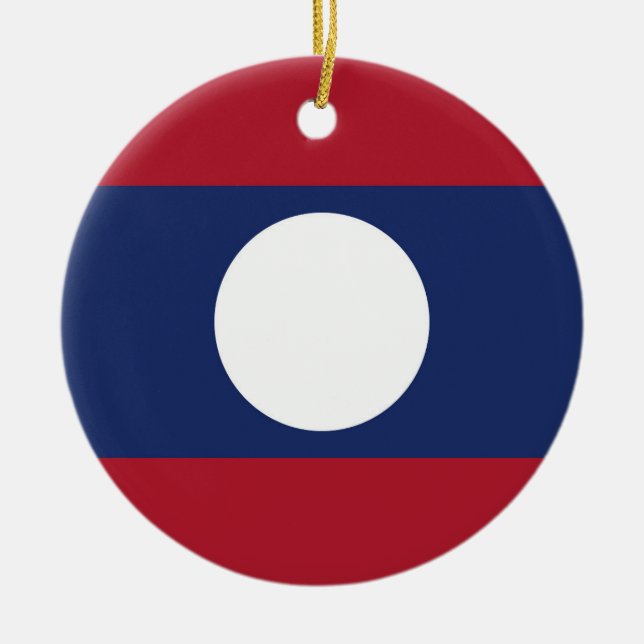 Laos flag ceramic tree decoration (Front)