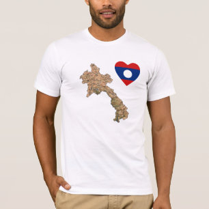Laos Flag Heart and Map T-Shirt