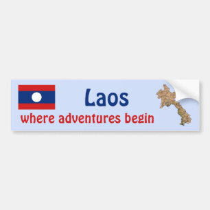 Laos Flag + Map Bumper Sticker