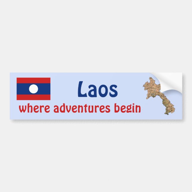 Laos Flag + Map Bumper Sticker (Front)