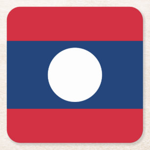 Laos Flag Square Paper Coaster