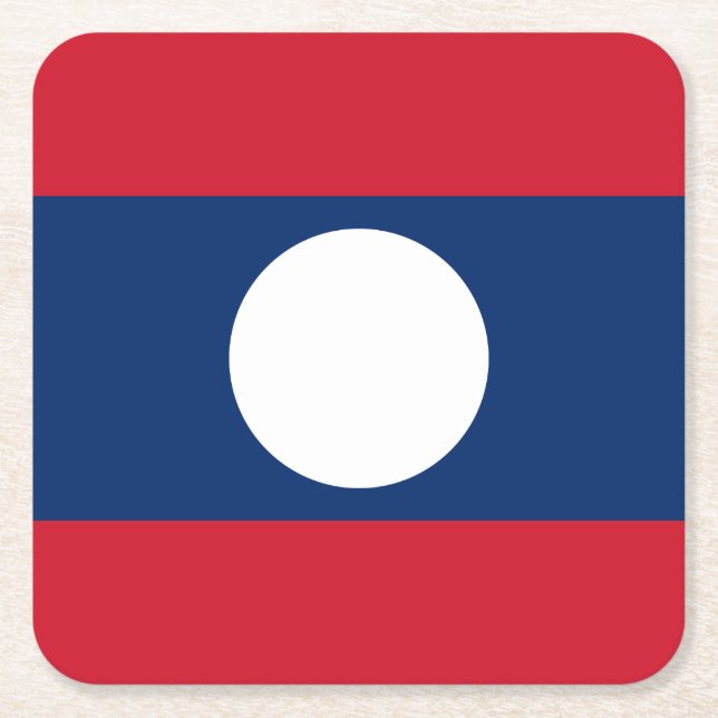 Laos Flag Square Paper Coaster (Front)