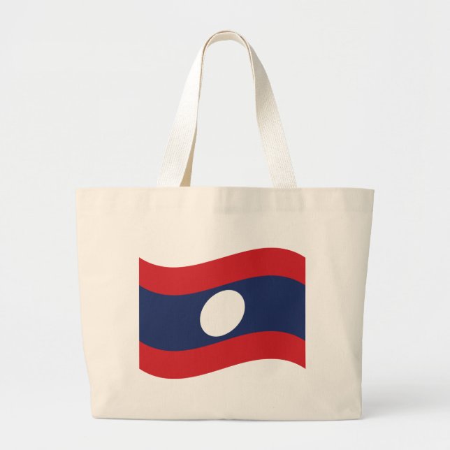 Laos Flag Wave Large Tote Bag (Front)