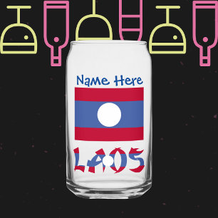 Laos Laotian Flag Blue Personalisation Can Glass