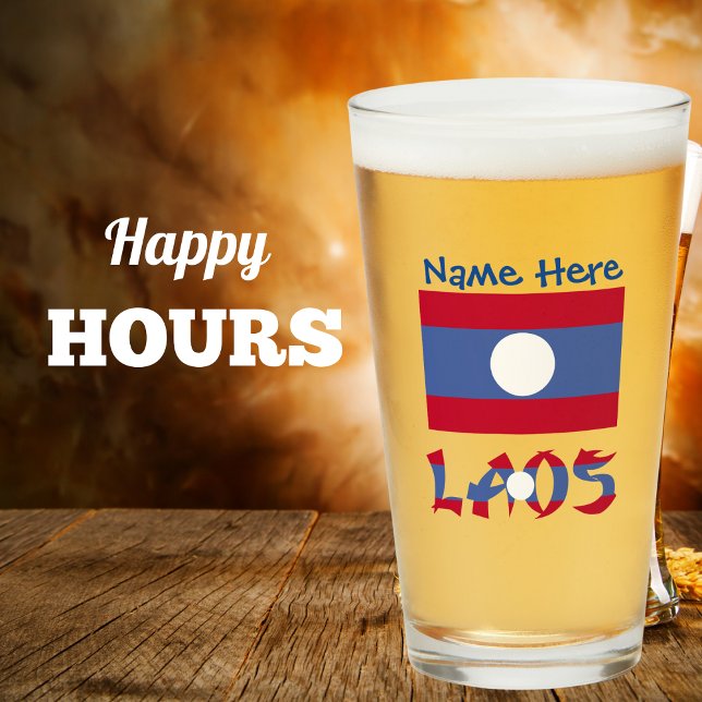 Laos Laotian Flag Blue Personalisation Drinking Glass (Creator Uploaded)