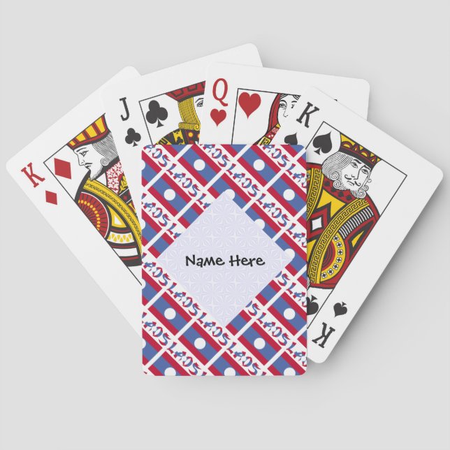 Laos Laotian Flag Tiled Black Personalisation  Playing Cards (Back)