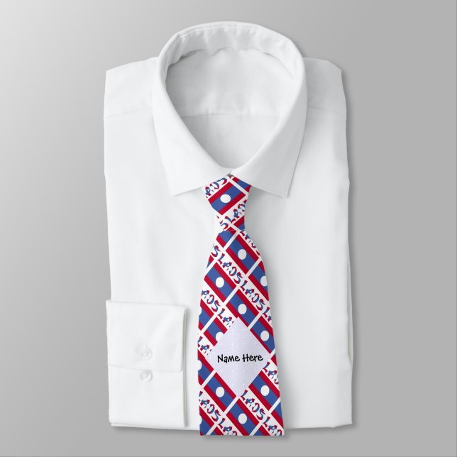 Laos Laotian Flag Tiled Black Personalisation  Tie (Tied)