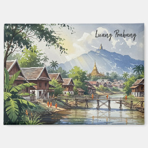 Laos Luang Prabang Travel Watercolor Magnet
