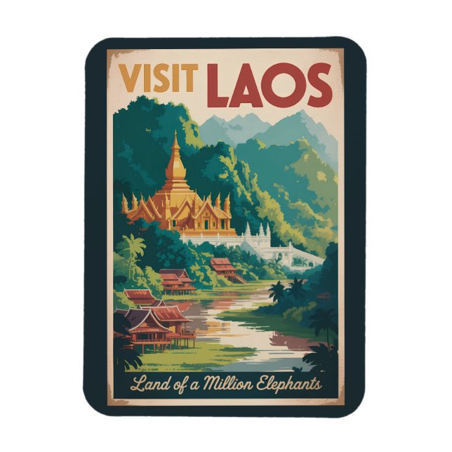 Laos Pha That Luang Illustration Travel Art Magnet (Vertical)