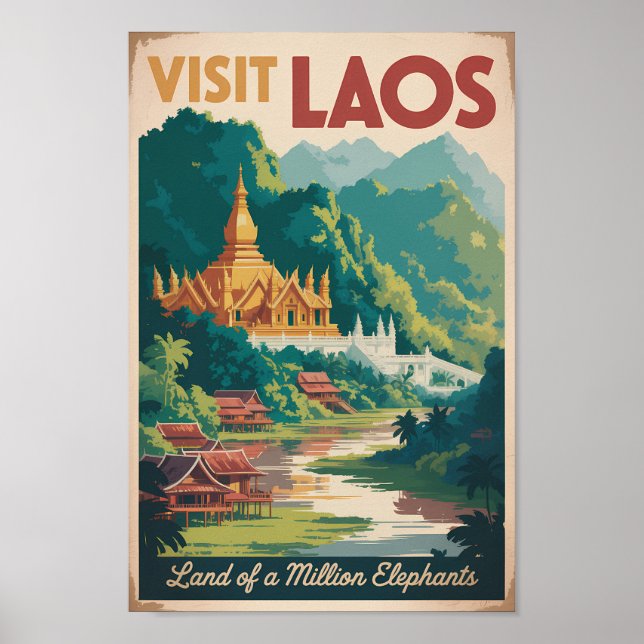 Laos Pha That Luang Illustration Travel Art Poster (Front)