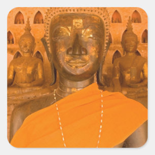 Laos, Vientiane, one of 6840 Buddha images in Square Sticker